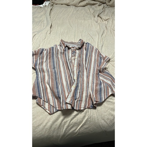 Madewell Central Shirt Womens Medium Striped Short Sleeve Button Down Blouse - Picture 6 of 6